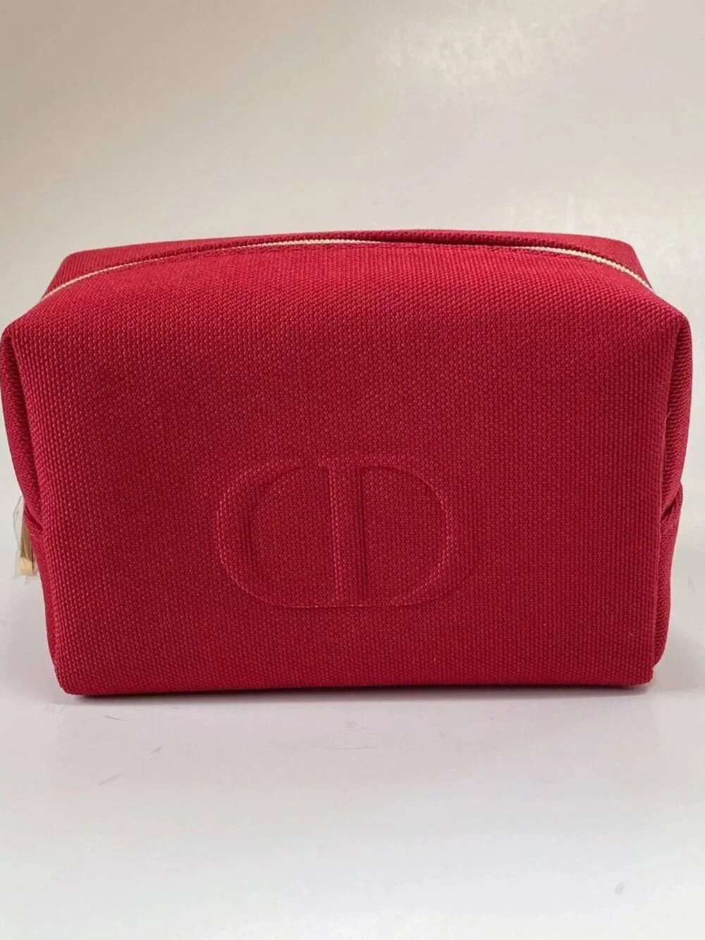 Dior Beauty Red Canvas Embossed Logo Makeup Toiletry Bag Zip Pouch NWT